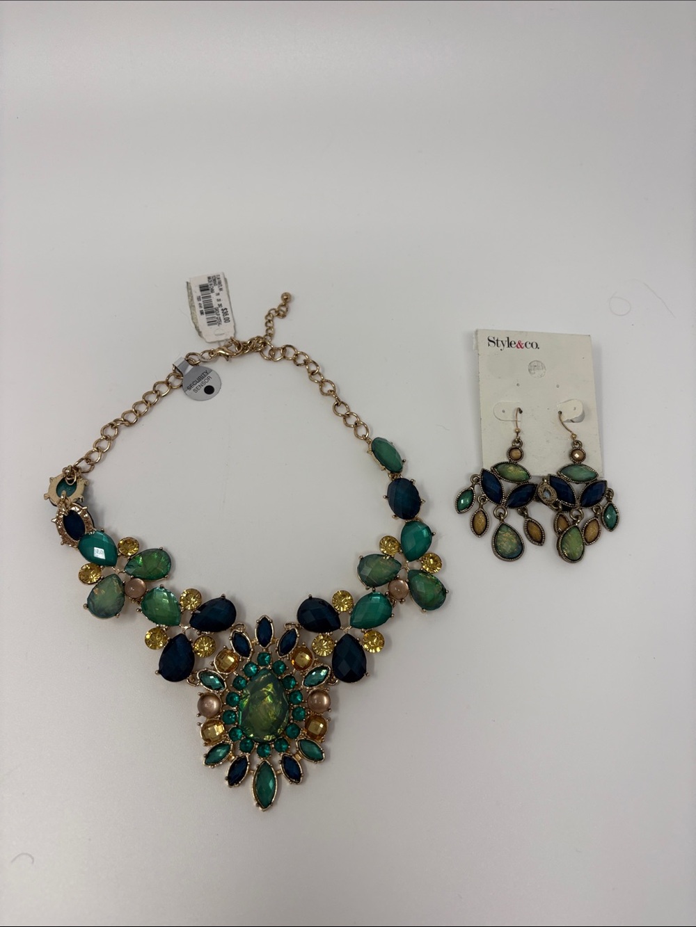 Macys/Style & Co. Green Multi-Stone Statement Necklace and Earrings Set